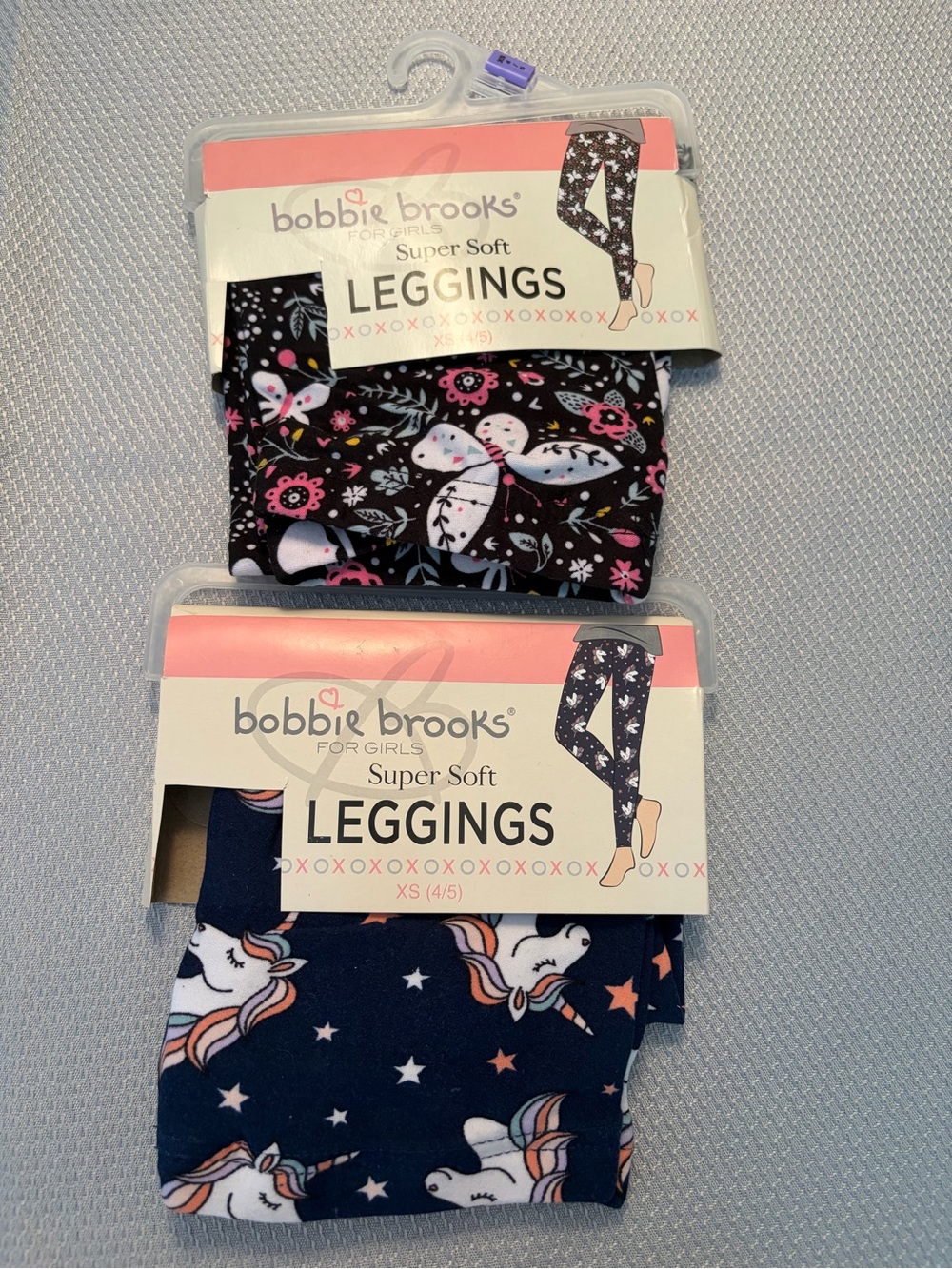 bobbie brooks Super Soft Girls' Leggings - Black Floral & Navy Unicorn (2-Pack)